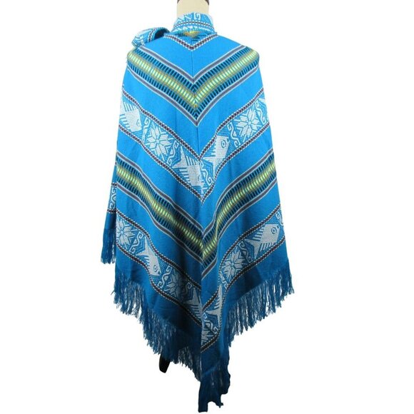 Vintage Womens Wool Aztec Fringed Scarf Neck Poncho O/S Handmade in Ecuador - Picture 4 of 7